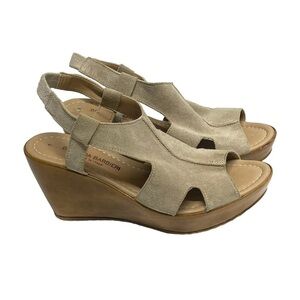 Barbara Barbieri Beige Suede Wood Wedge Sandals Size 8